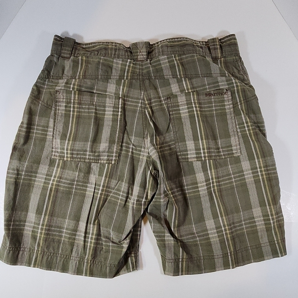MARMOT Cargo Shorts Mens 34 Green Casual Outdoors Hiking Pockets Cotton Plaid - Picture 4 of 10